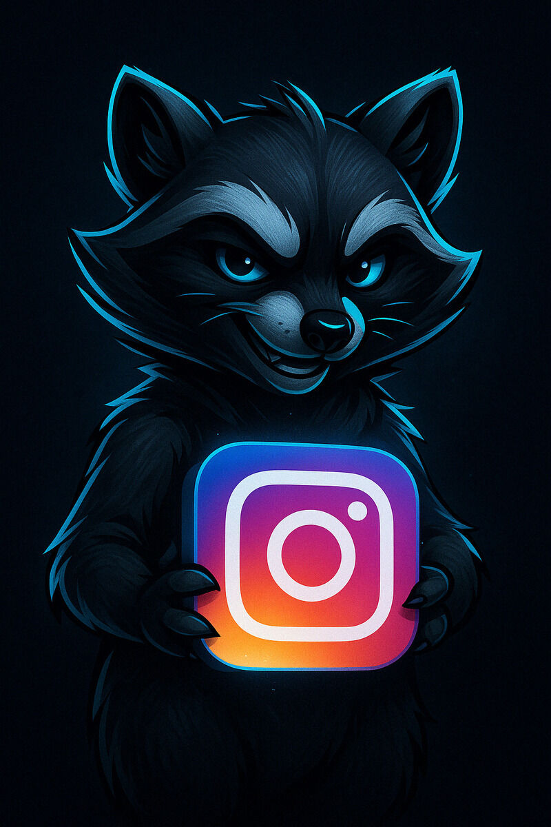 ZORIXA raccoon holding Instagram logo