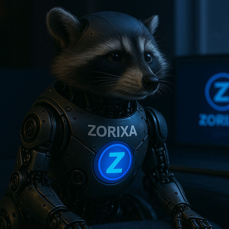 ZORIXA raccoon in armor with the ZORIXA logo